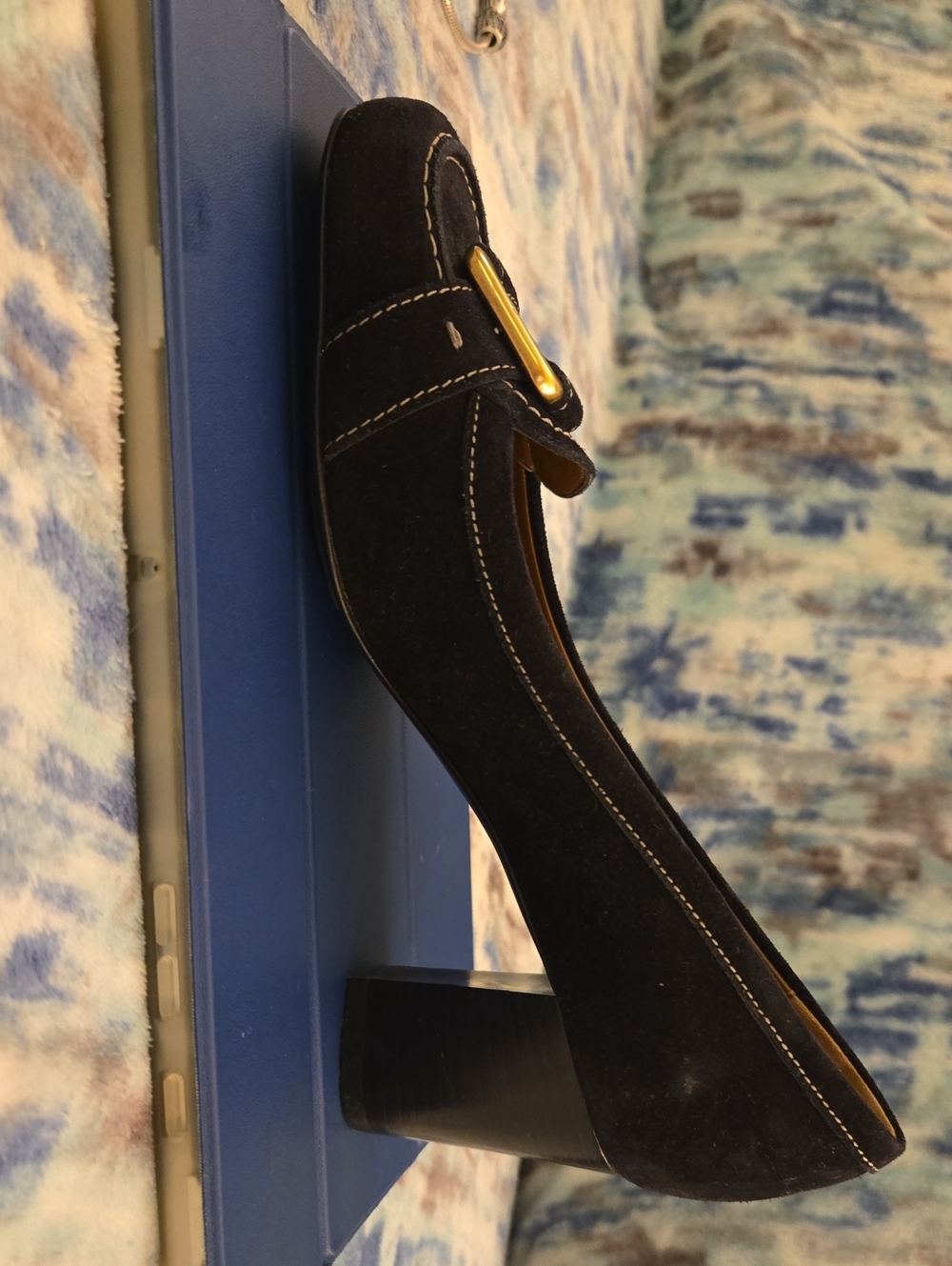 Salvatore Ferragamo Black Suede Loafers with Gold Buckles - Picture 7 of 9